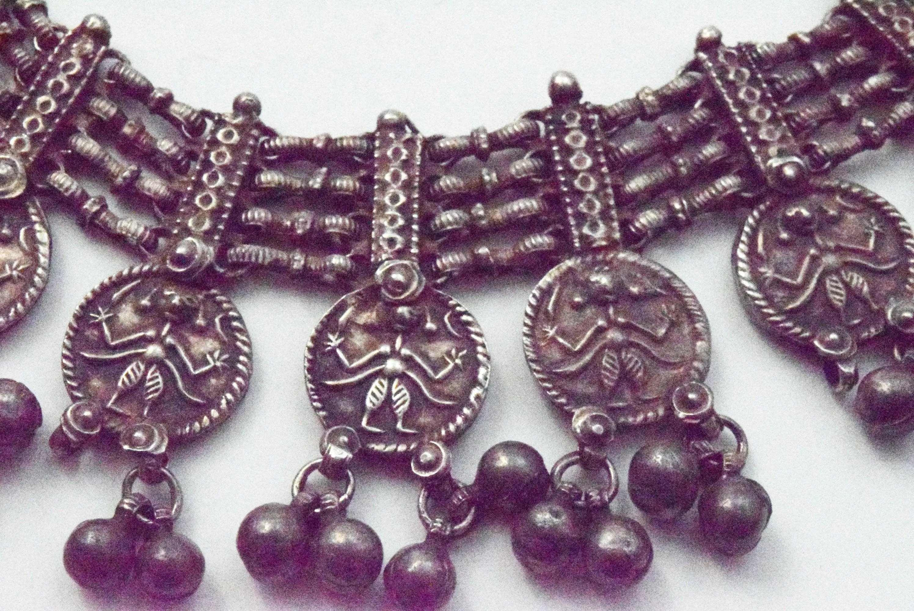 Vintage Silver Indian Kali Pendant Choker Necklace