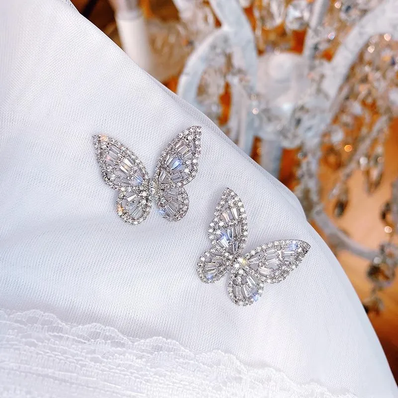 Women Cubic Zirconia Rhinestone Studded Smart Butterfly Earrings