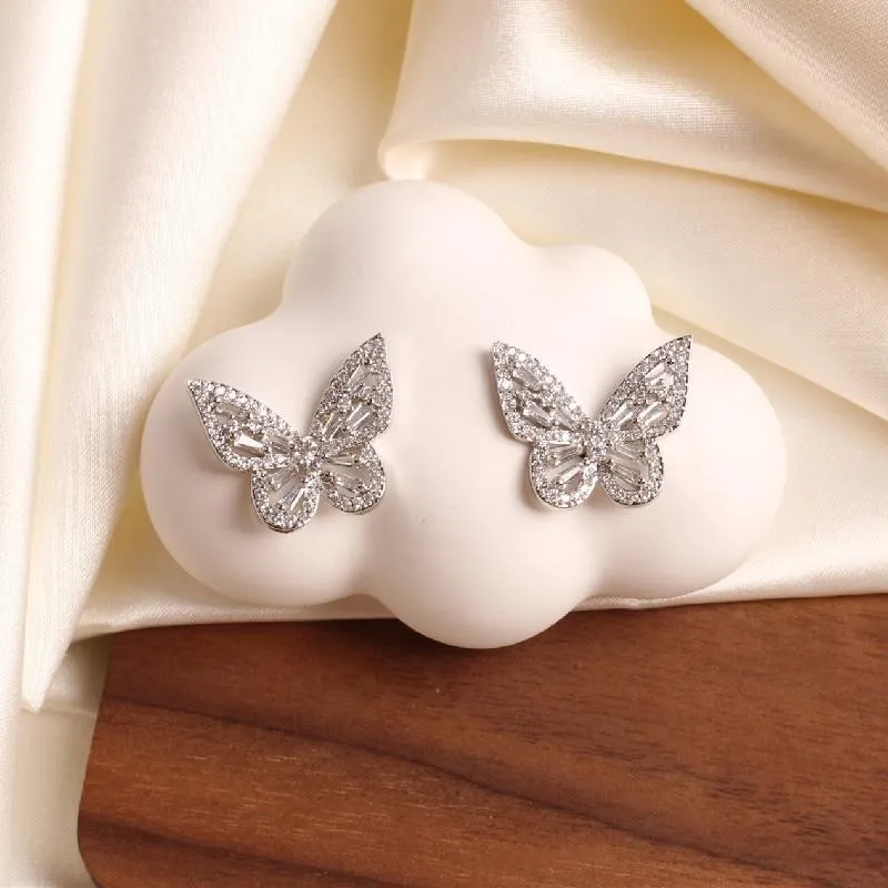 Women Cubic Zirconia Rhinestone Studded Smart Butterfly Earrings