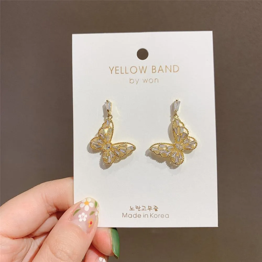 Women Cubic Zirconia Rhinestone Studded Smart Butterfly Earrings