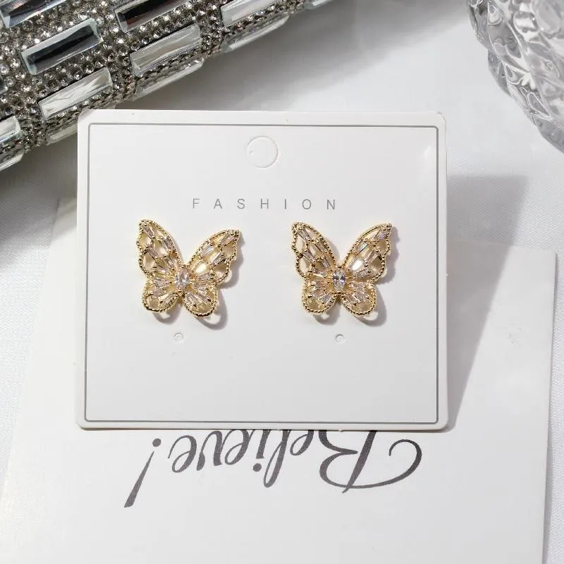 Women Cubic Zirconia Rhinestone Studded Smart Butterfly Earrings