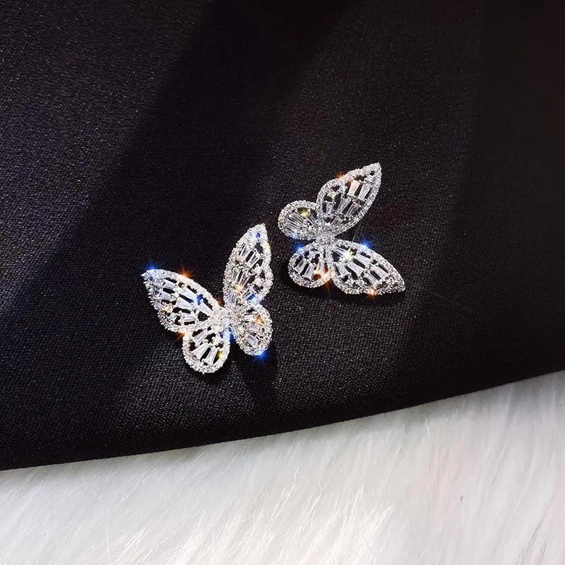 Women Cubic Zirconia Rhinestone Studded Smart Butterfly Earrings