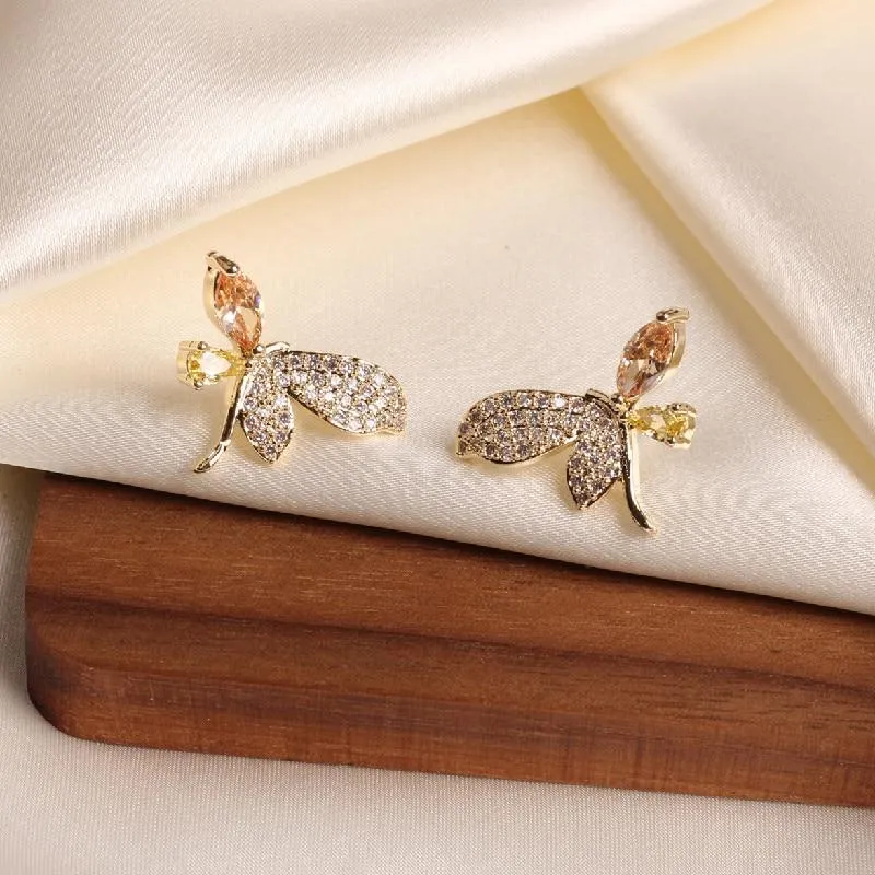 Women Cubic Zirconia Rhinestone Studded Smart Butterfly Earrings