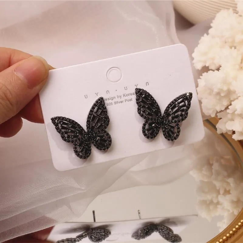 Women Cubic Zirconia Rhinestone Studded Smart Butterfly Earrings