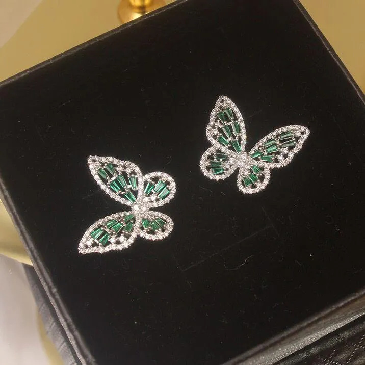 Women Cubic Zirconia Rhinestone Studded Smart Butterfly Earrings