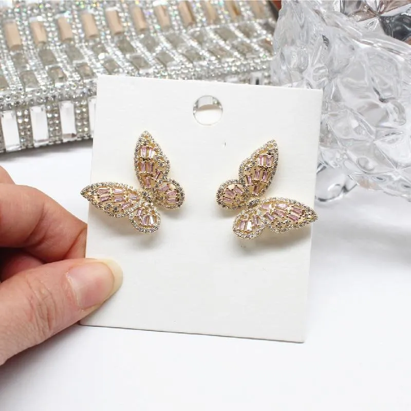 Women Cubic Zirconia Rhinestone Studded Smart Butterfly Earrings