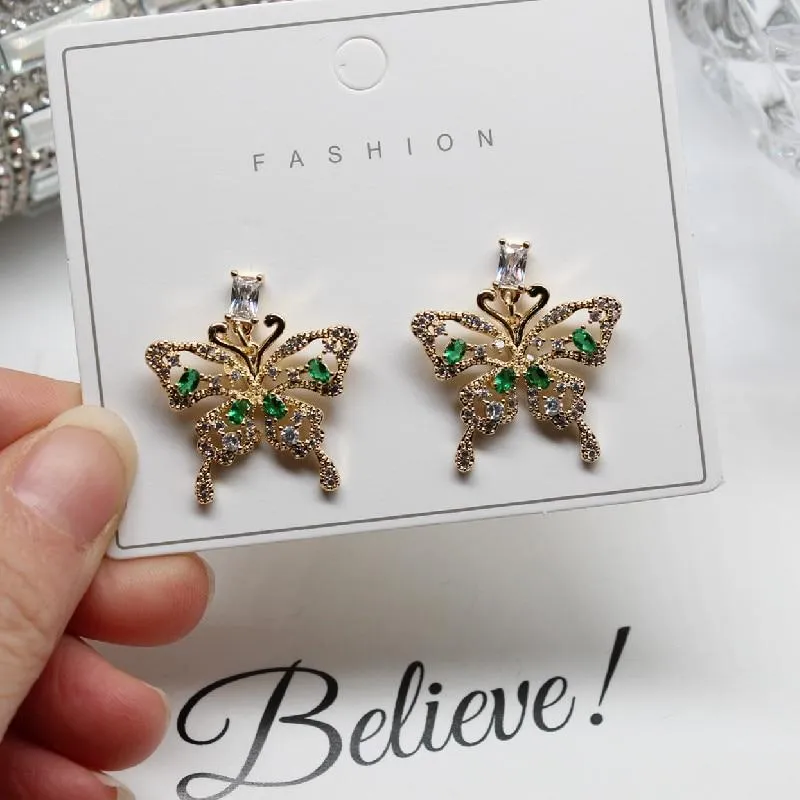 Women Cubic Zirconia Rhinestone Studded Smart Butterfly Earrings