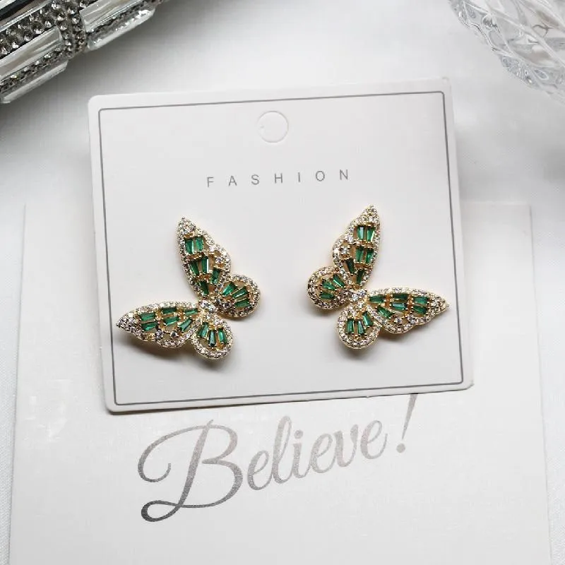 Women Cubic Zirconia Rhinestone Studded Smart Butterfly Earrings