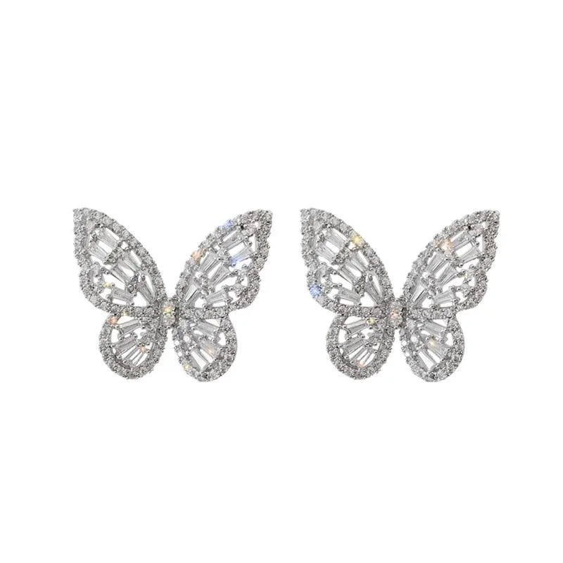 Women Cubic Zirconia Rhinestone Studded Smart Butterfly Earrings