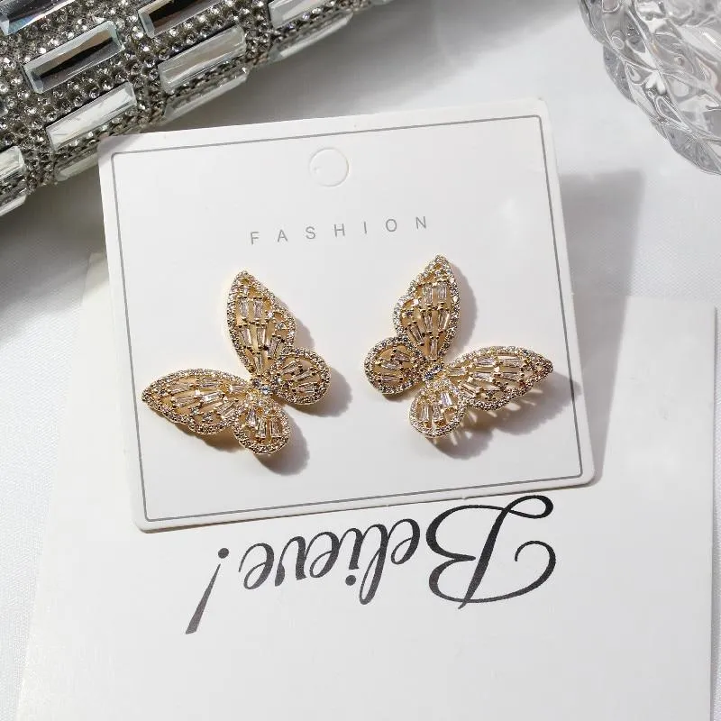 Women Cubic Zirconia Rhinestone Studded Smart Butterfly Earrings