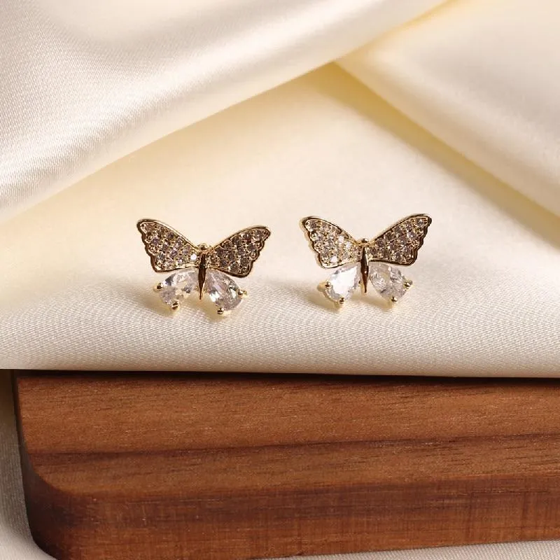 Women Cubic Zirconia Rhinestone Studded Smart Butterfly Earrings