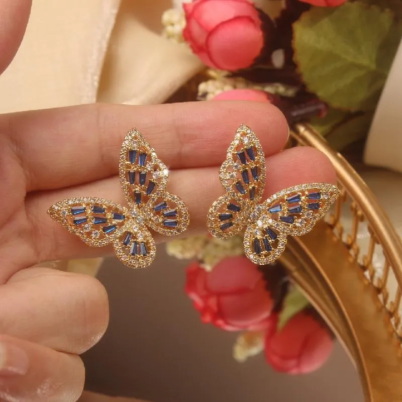 Women Cubic Zirconia Rhinestone Studded Smart Butterfly Earrings