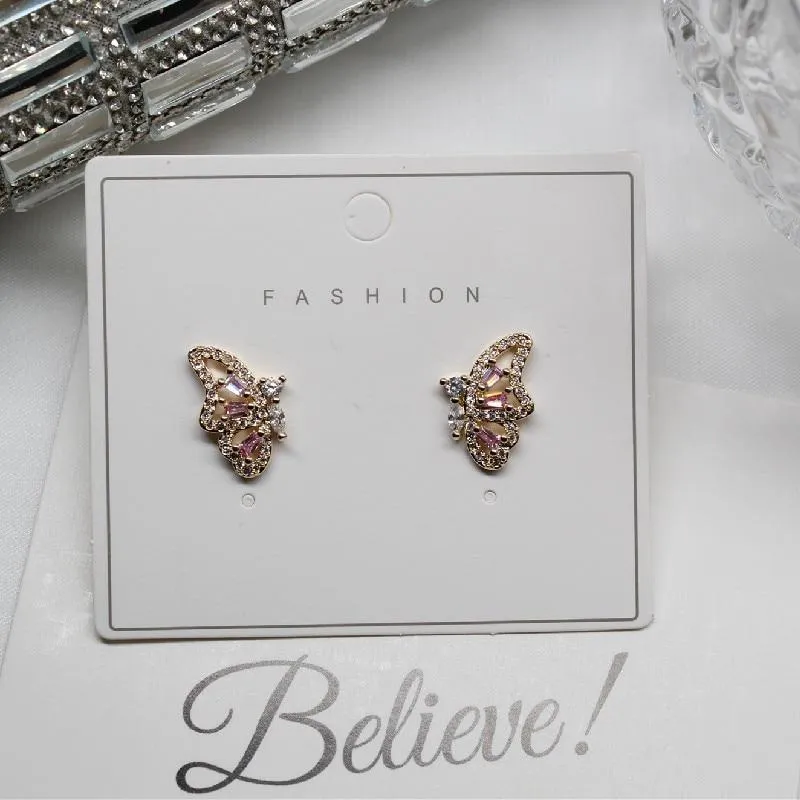 Women Cubic Zirconia Rhinestone Studded Smart Butterfly Earrings