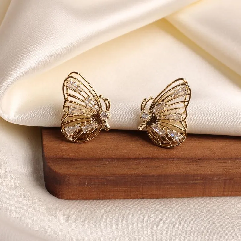 Women Cubic Zirconia Rhinestone Studded Smart Butterfly Earrings