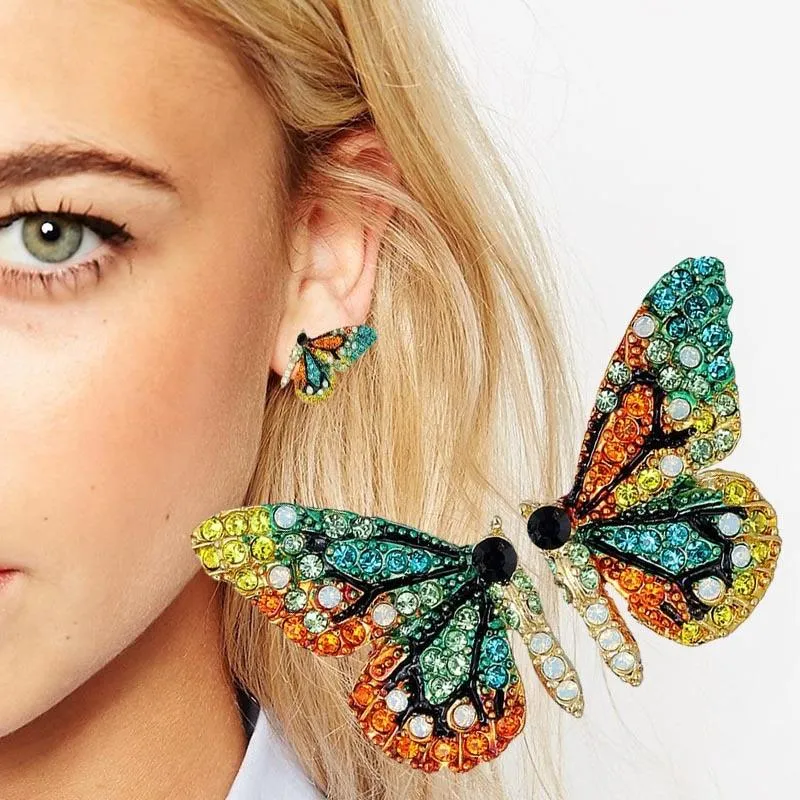 Women Rhinestone Wild Personality  Metal Butterfly Wings Earrings