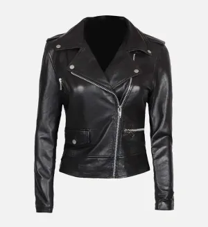 Women’s Asymmetrical Black Leather Biker Jacket