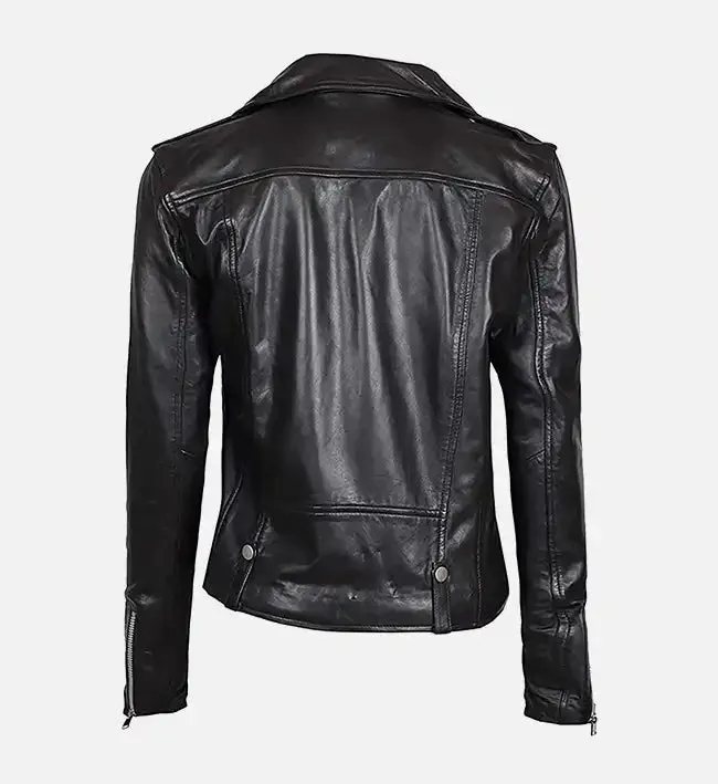 Women’s Asymmetrical Black Leather Biker Jacket